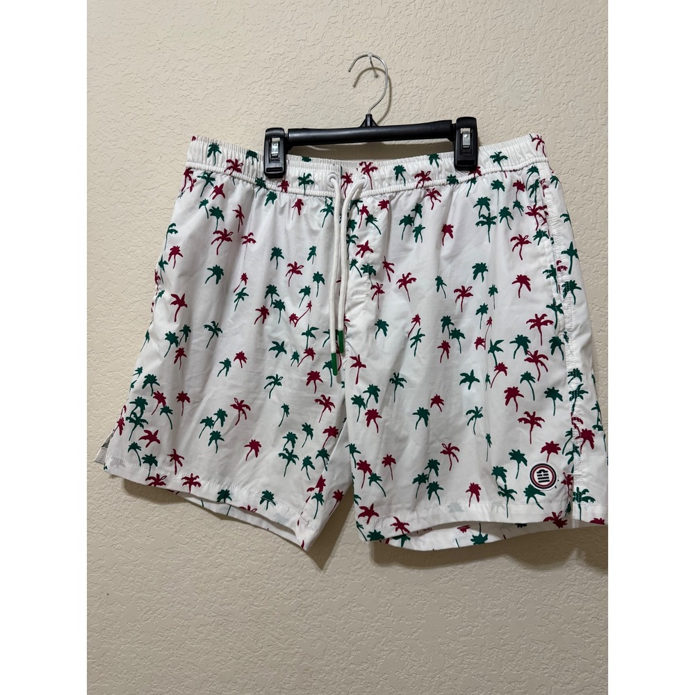 Serge Blanco Mens 2XL White Swim Trunks Palm Tree Print Drawstring Shorts‎
